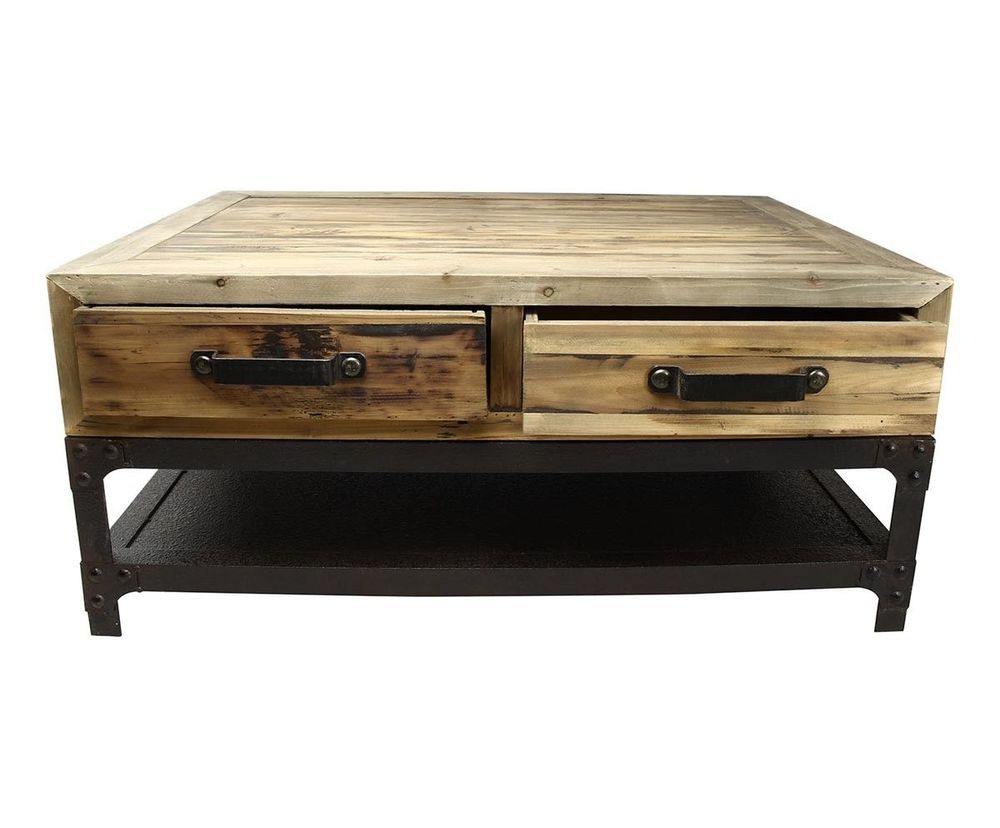 Tables basses - Mini table basse industrielle, bois vieilli et métal, 100 cm - JP2B DECORATION