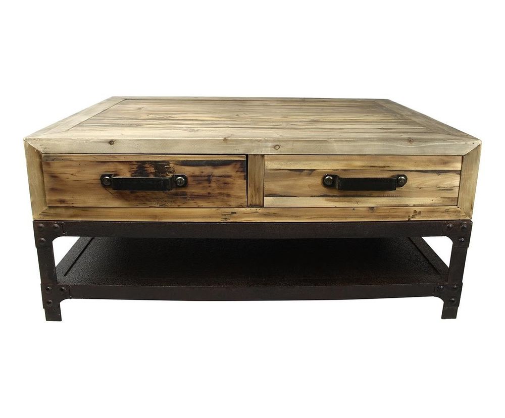Tables basses - Mini table basse industrielle, bois vieilli et métal, 100 cm - JP2B DECORATION