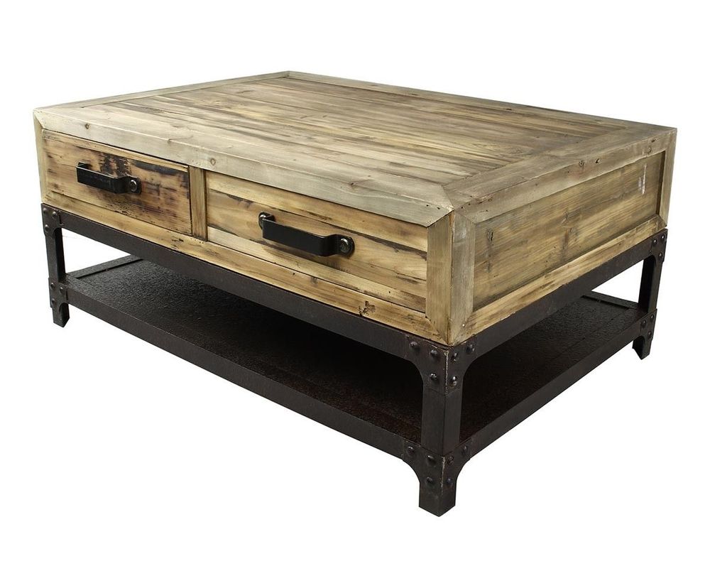 Tables basses - Mini table basse industrielle, bois vieilli et métal, 100 cm - JP2B DECORATION
