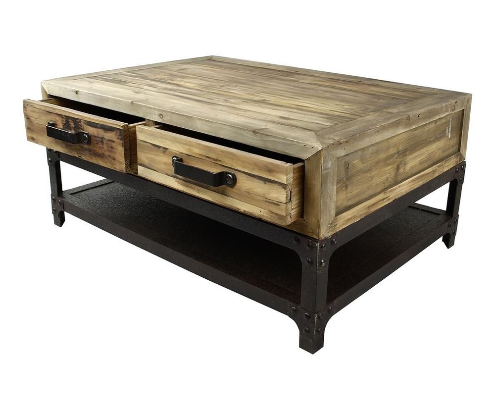 Tables basses - Mini table basse industrielle, bois vieilli et métal, 100 cm - JP2B DECORATION