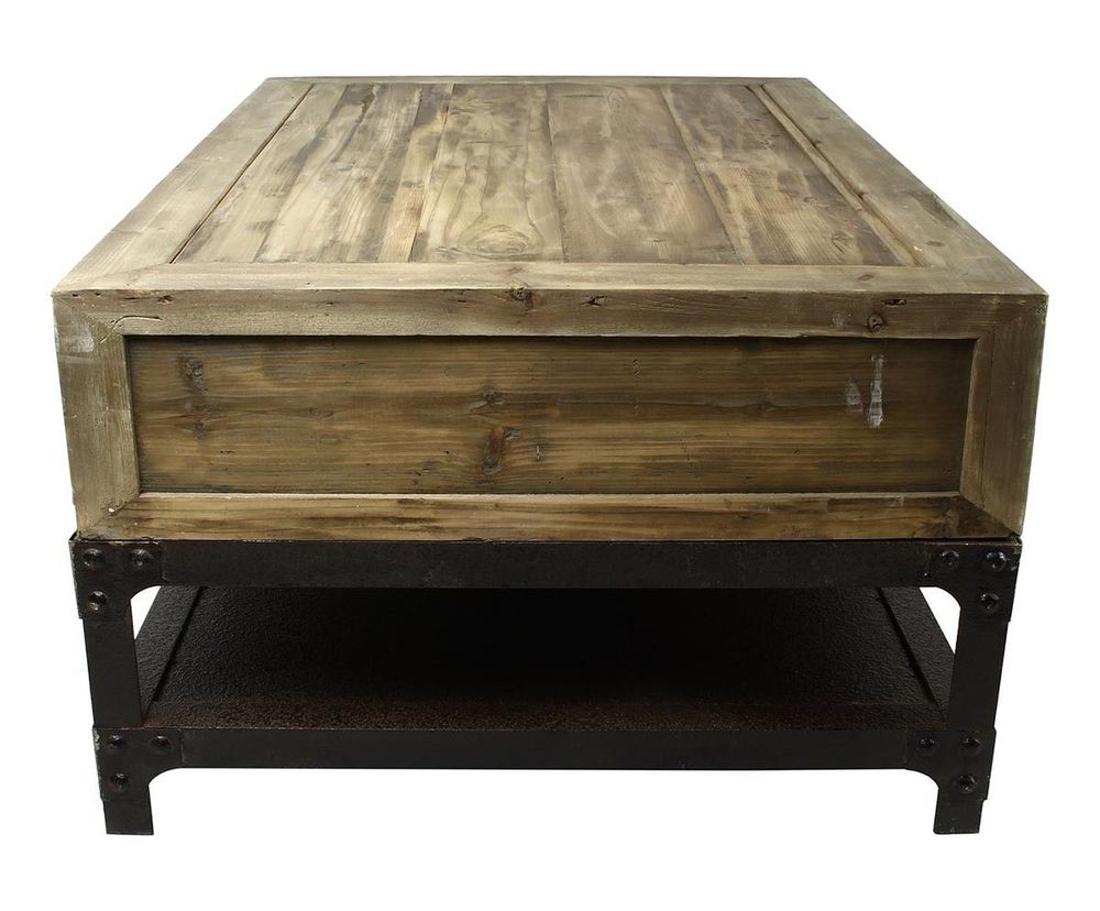 Tables basses - Mini table basse industrielle, bois vieilli et métal, 100 cm - JP2B DECORATION