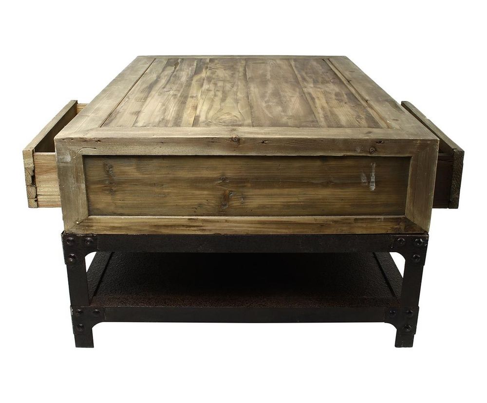 Tables basses - Mini table basse industrielle, bois vieilli et métal, 100 cm - JP2B DECORATION