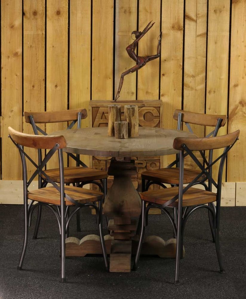 Tables Salle à Manger - Guéridon Mona en bois recyclé, design rustique, 110 cm - JP2B DECORATION