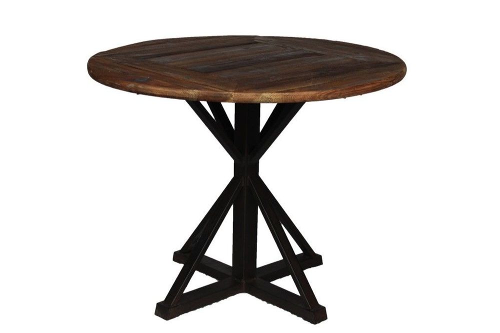 Dining Tables - Industrial side table in metal and recycled wood, 100 cm - JP2B DECORATION