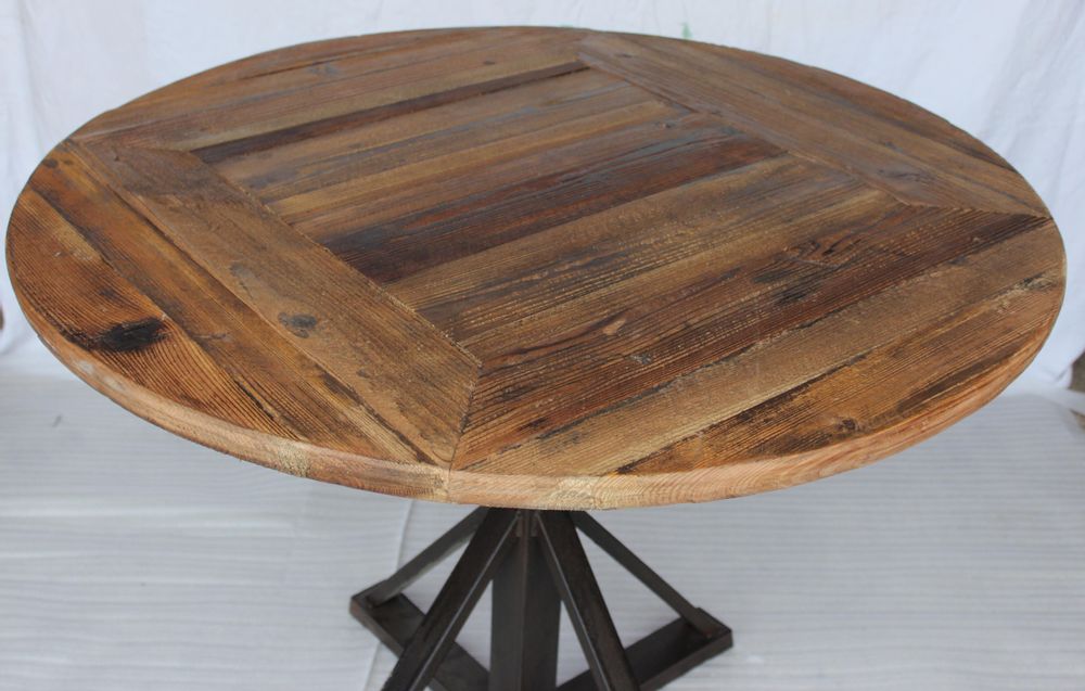 Dining Tables - Industrial side table in metal and recycled wood, 100 cm - JP2B DECORATION