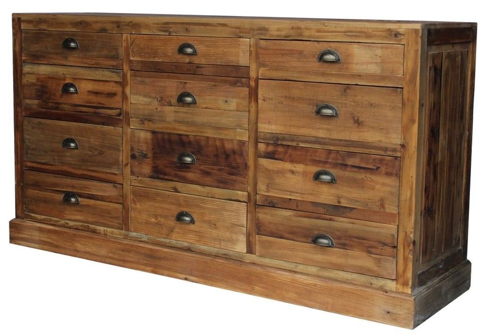Sideboards - Recycled wood sideboard, 12 drawers, rustic design - JP2B DECORATION