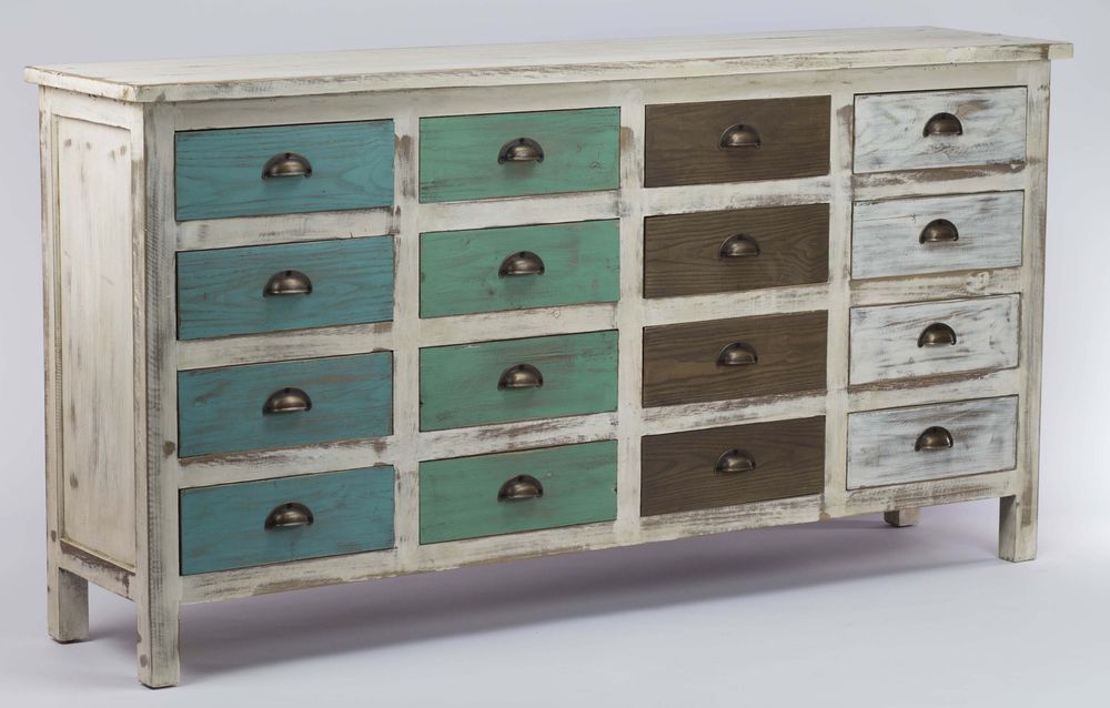 Commodes - Commode 16 tiroirs en bois recyclé, design rustique et authentique - JP2B DECORATION