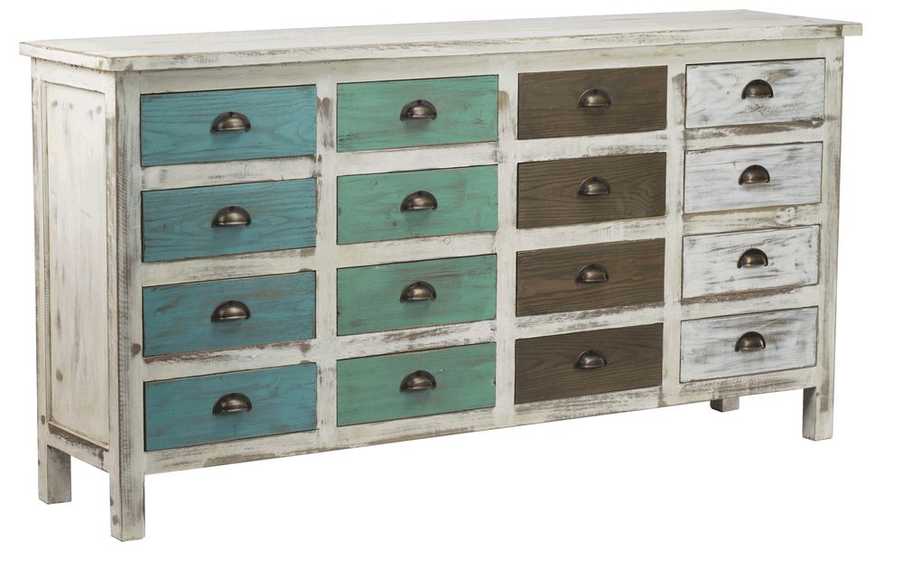 Commodes - Commode 16 tiroirs en bois recyclé, design rustique et authentique - JP2B DECORATION