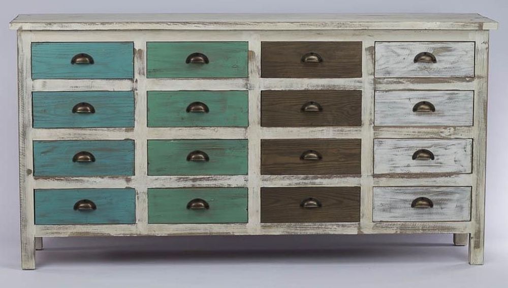 Commodes - Commode 16 tiroirs en bois recyclé, design rustique et authentique - JP2B DECORATION