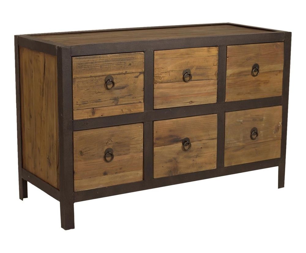 Chests of drawers - Industrial chest of drawers, 6 drawers, wood and metal, robust design - JP2B DECORATION