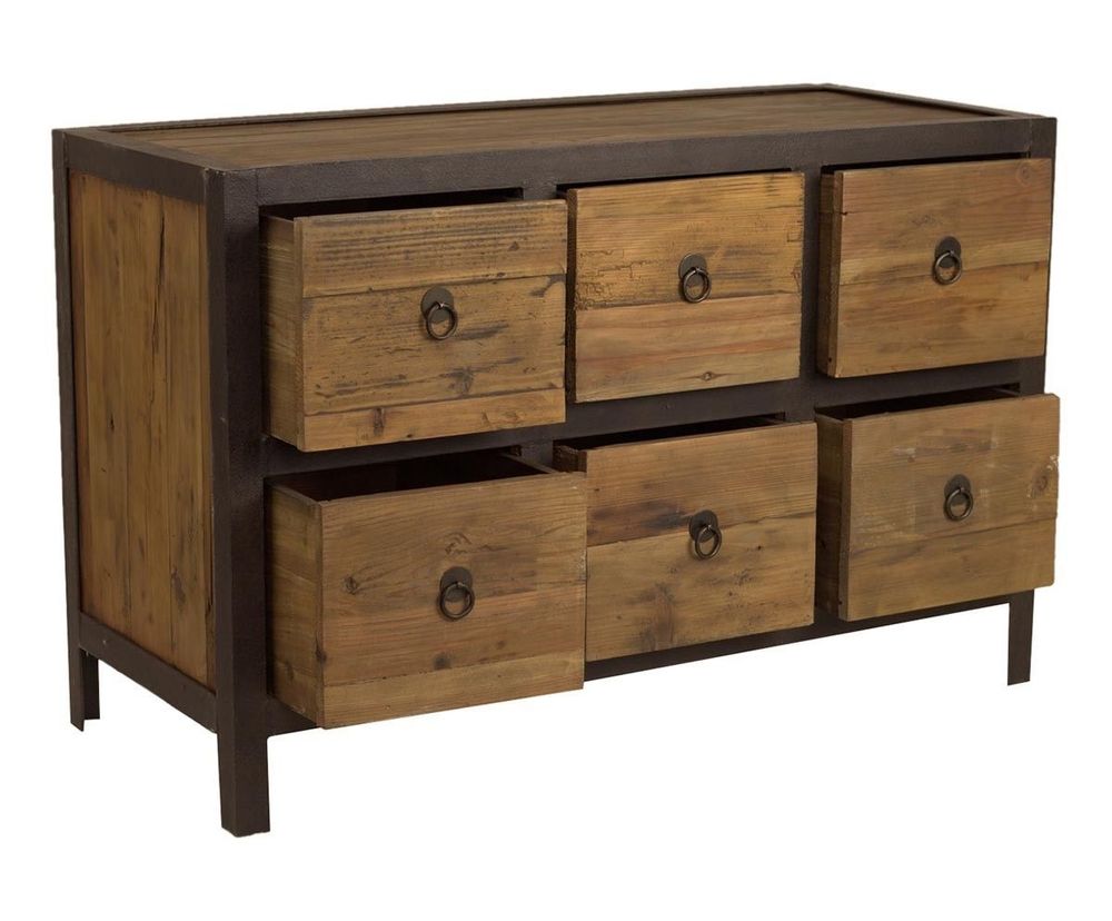 Chests of drawers - Industrial chest of drawers, 6 drawers, wood and metal, robust design - JP2B DECORATION