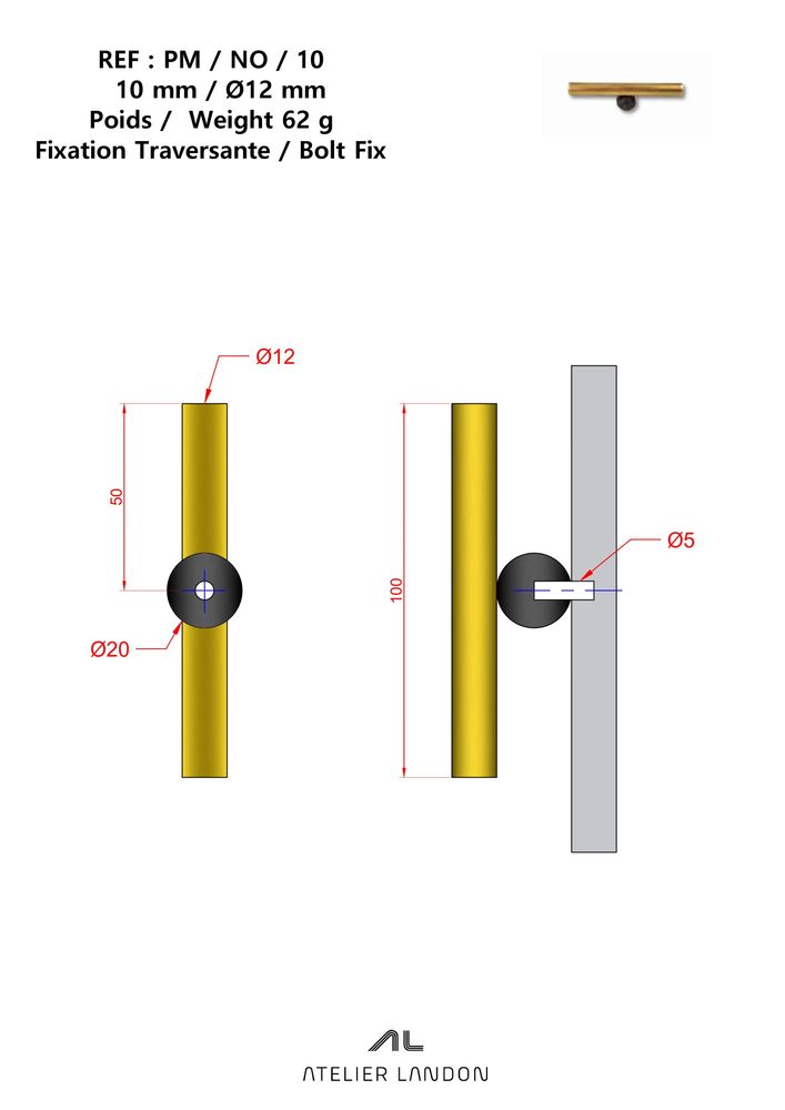 Poignées de porte - Poignée de tirage PT/NO/10 - ATELIER LANDON