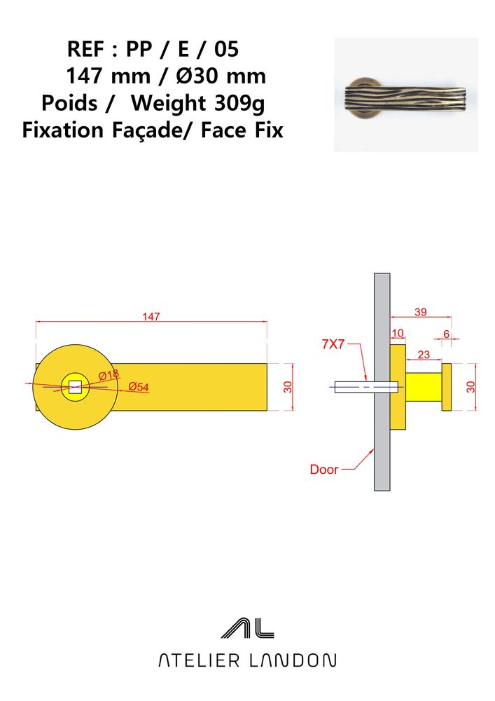 Doorknobs - Door handle PP/E/05 - ATELIER LANDON