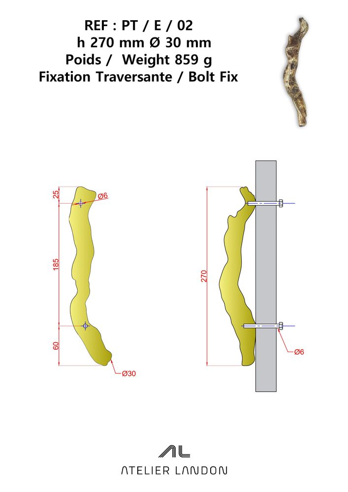 Poignées de porte - Poignée de tirage PT/E/02 - ATELIER LANDON