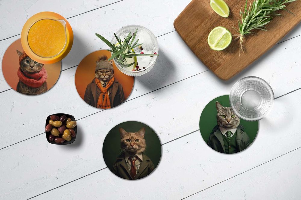 Decorative objects - Funny Cats Coaster Gift Set - MA CHÉRIE MON AMOUR