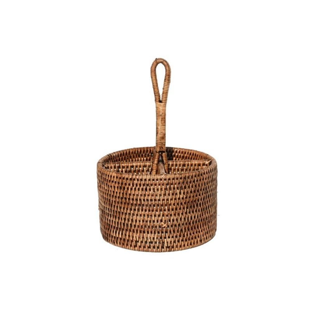 Boîtes de conservation - Rattan Cutlery | Condiment Holder (round) - ISHELA