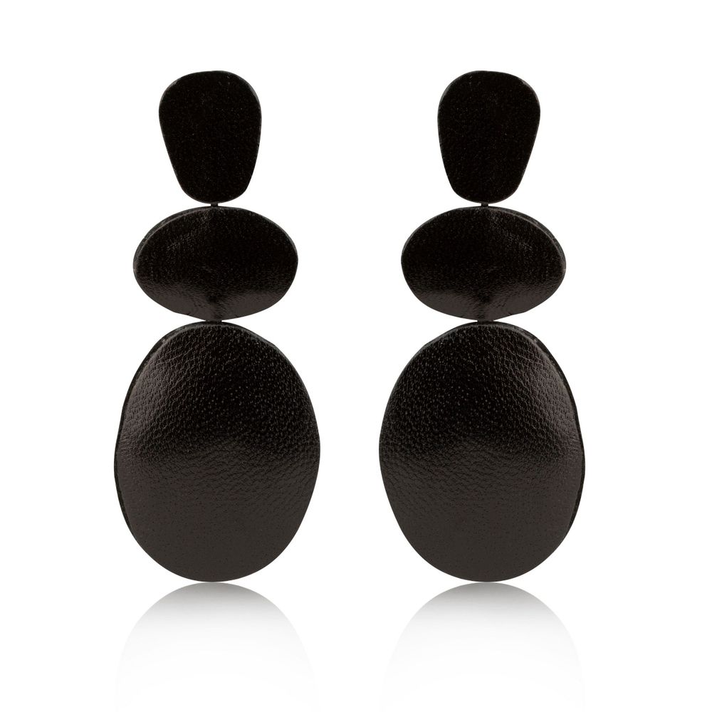 Bijoux - «Murmures de la Mer» Boucles d'Oreilles Pebble Harmony en Cuir Bleu. - 7PM LEATHER JEWELS
