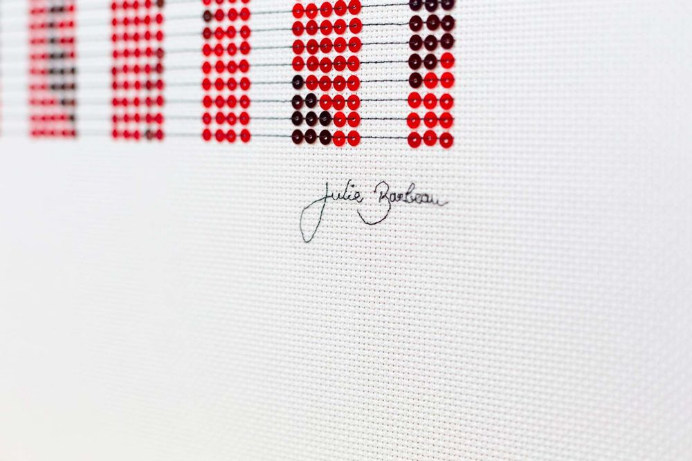 Tableaux - Tableau unique brodé à la main "La Première Couleur est Vermeil" - JULIE BARBEAU