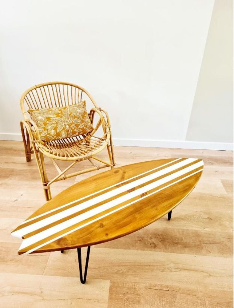 Tables basses - Table basse surfboard en bois “Seignosse” - LE COMPTOIR DE MALOW