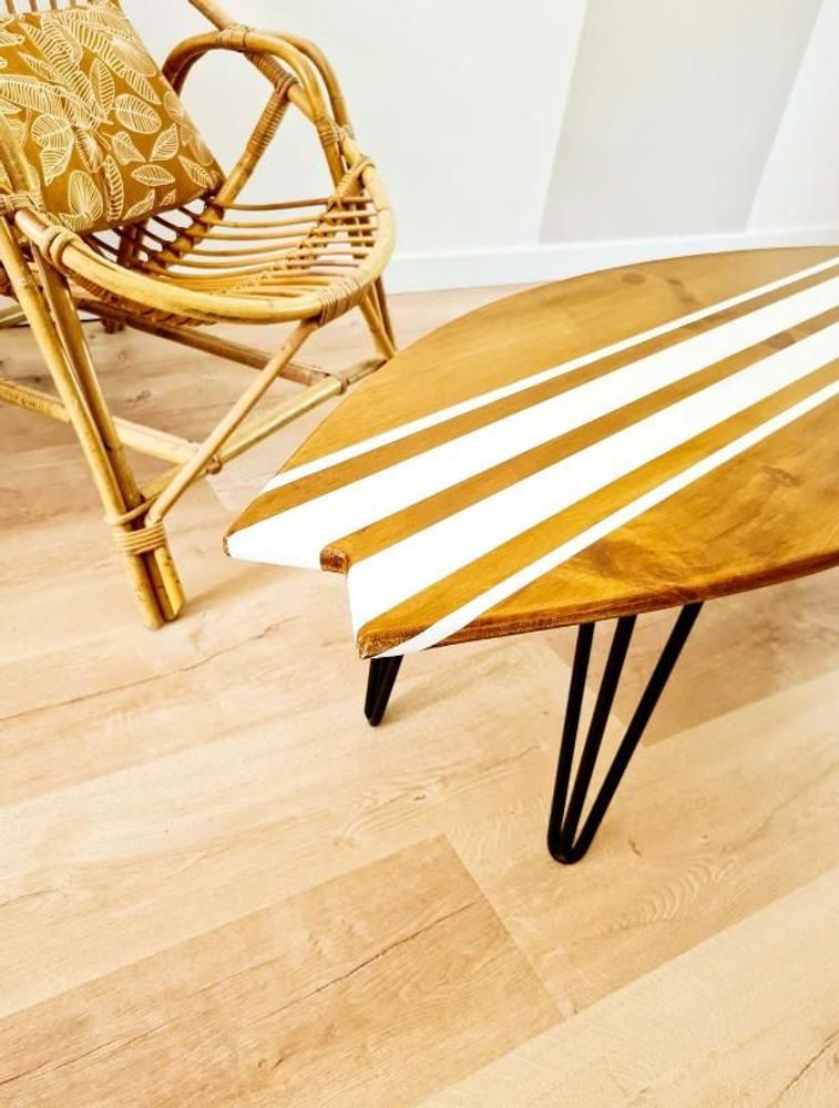 Tables basses - Table basse surfboard en bois “Seignosse” - LE COMPTOIR DE MALOW
