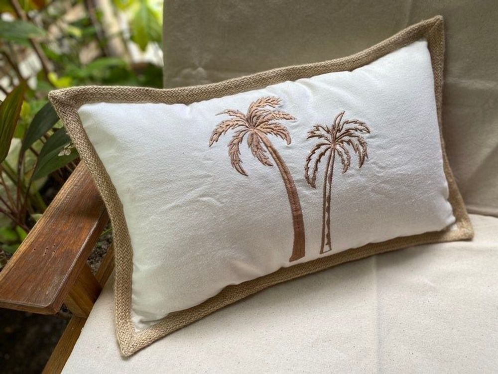 Decorative objects - Palm Embroidery Boho Pillow - MY BALI LIVING