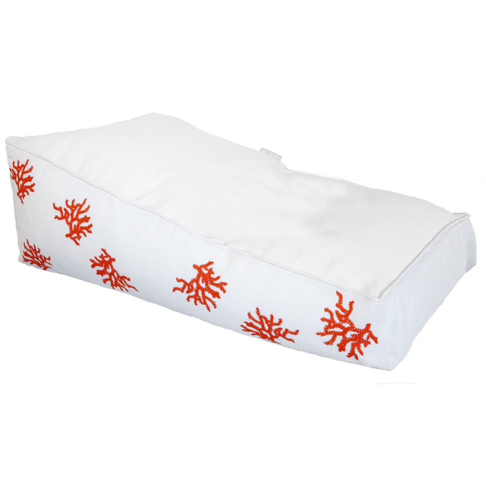 Transats - Bain de soleil extérieur flottant déhoussable broderie corail blanc - MX HOME