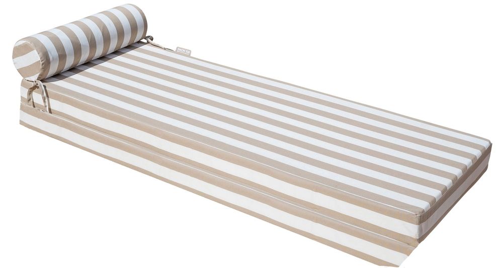 Equipements espace extérieur - Matelas extérieur réversible recto rayé beige & verso raphia - Simple - MX HOME
