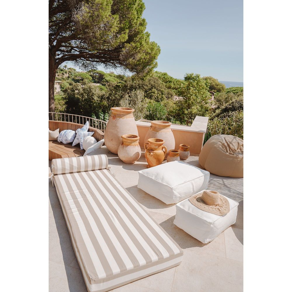 Equipements espace extérieur - Matelas extérieur réversible recto rayé beige & verso raphia - Double - MX HOME