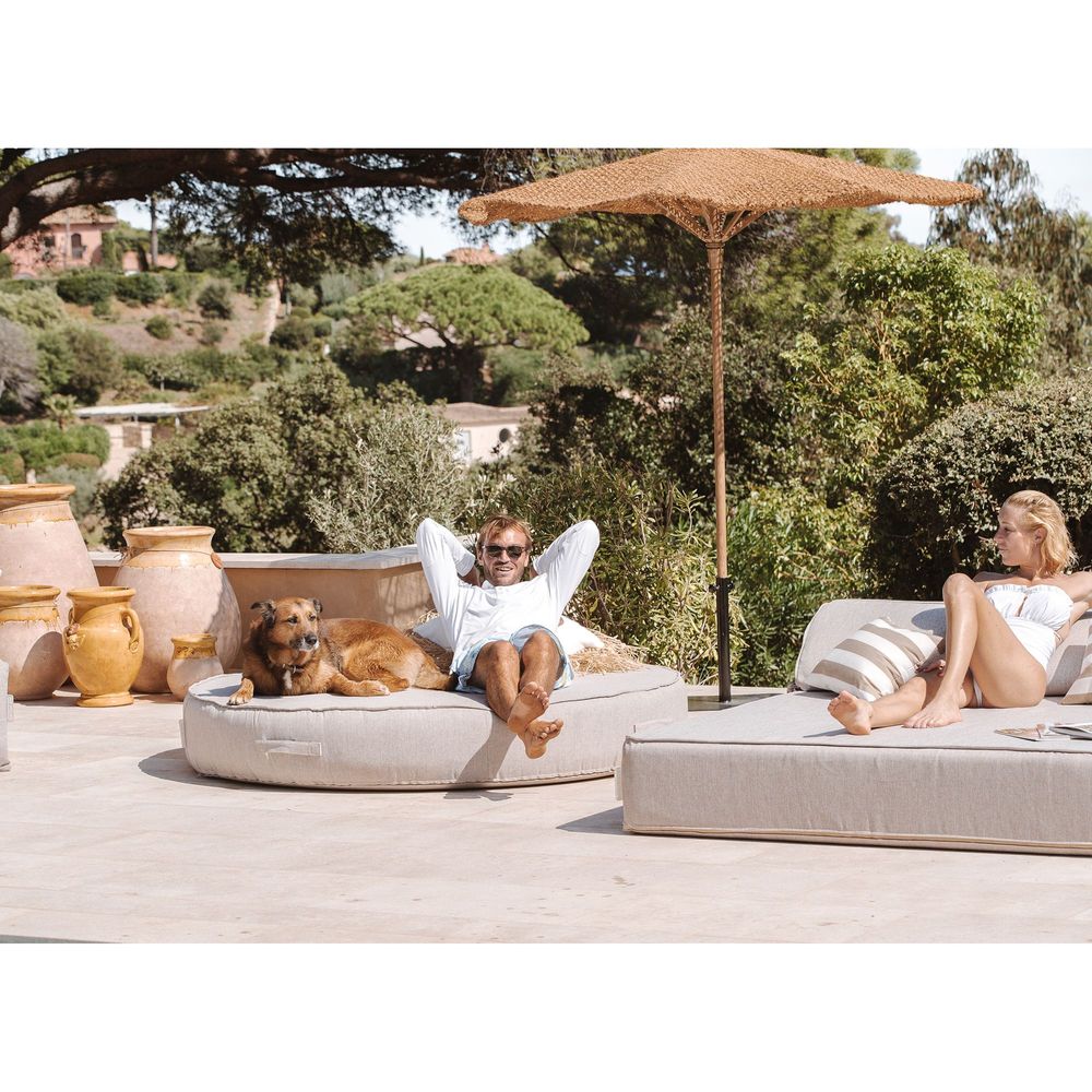 Equipements espace extérieur - Lit bain de soleil extérieur en mousse rond effet lin - MX HOME
