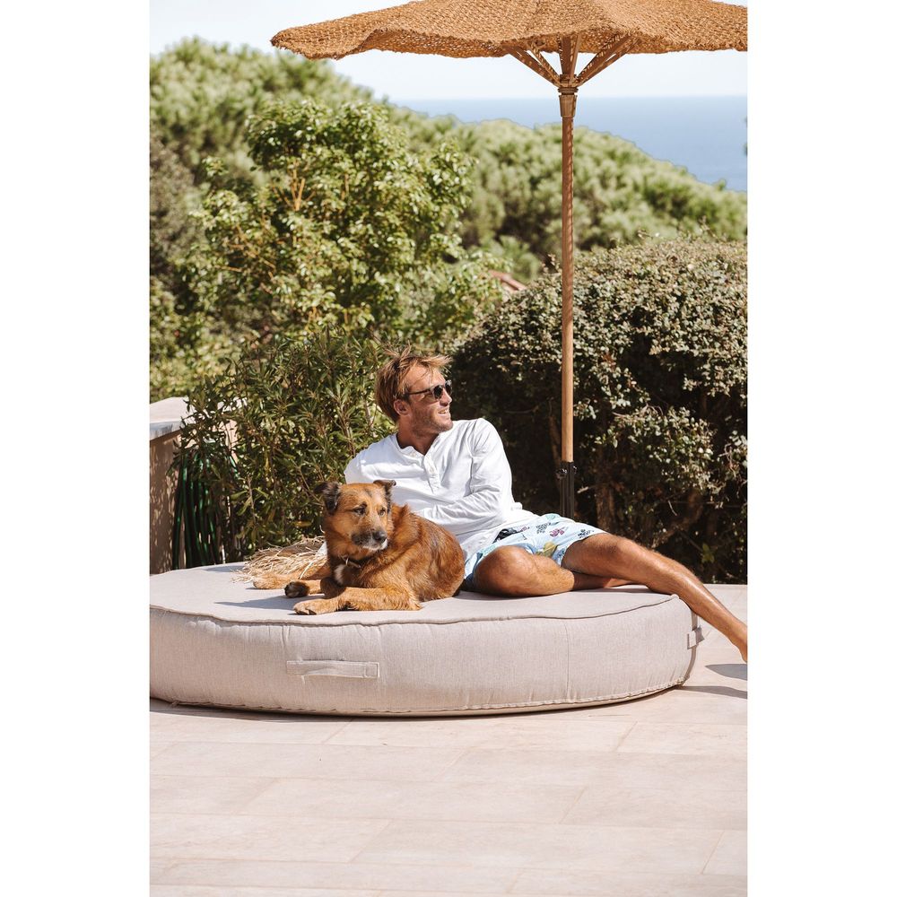 Equipements espace extérieur - Lit bain de soleil extérieur en mousse rond effet lin - MX HOME