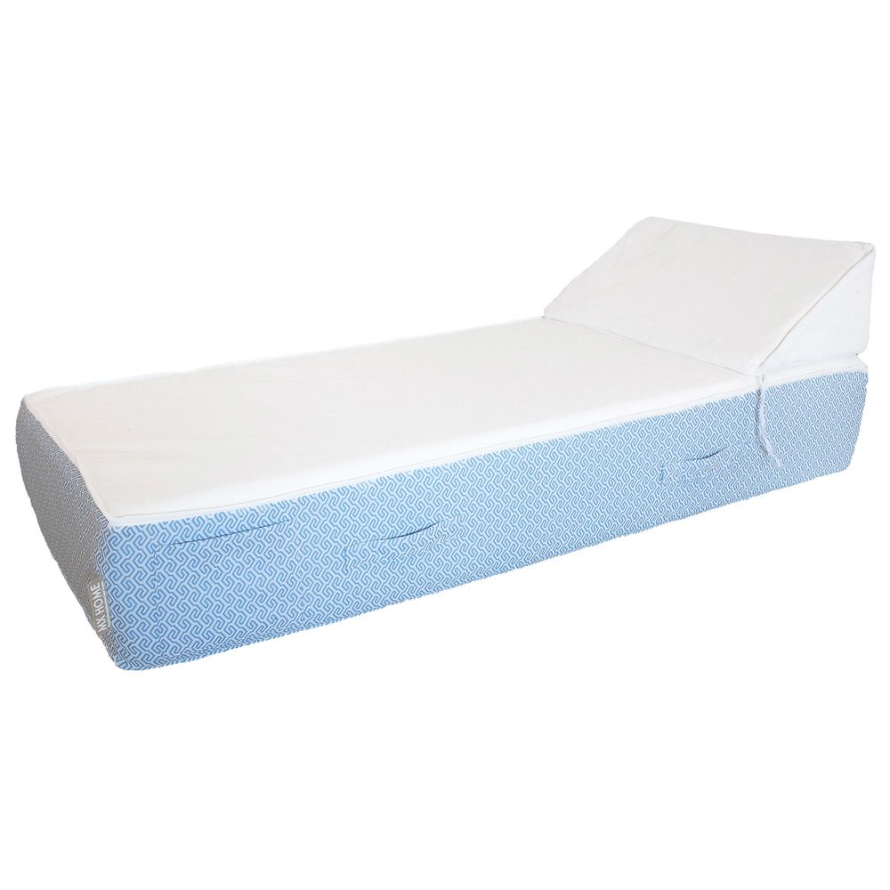 Equipements espace extérieur - Lit bain de soleil extérieur en mousse 1 place blanc a motif bleu - MX HOME