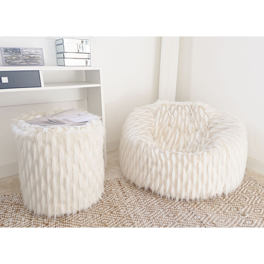 Chaises de jardin - Pouf en fausse fourrure blanc - MX HOME