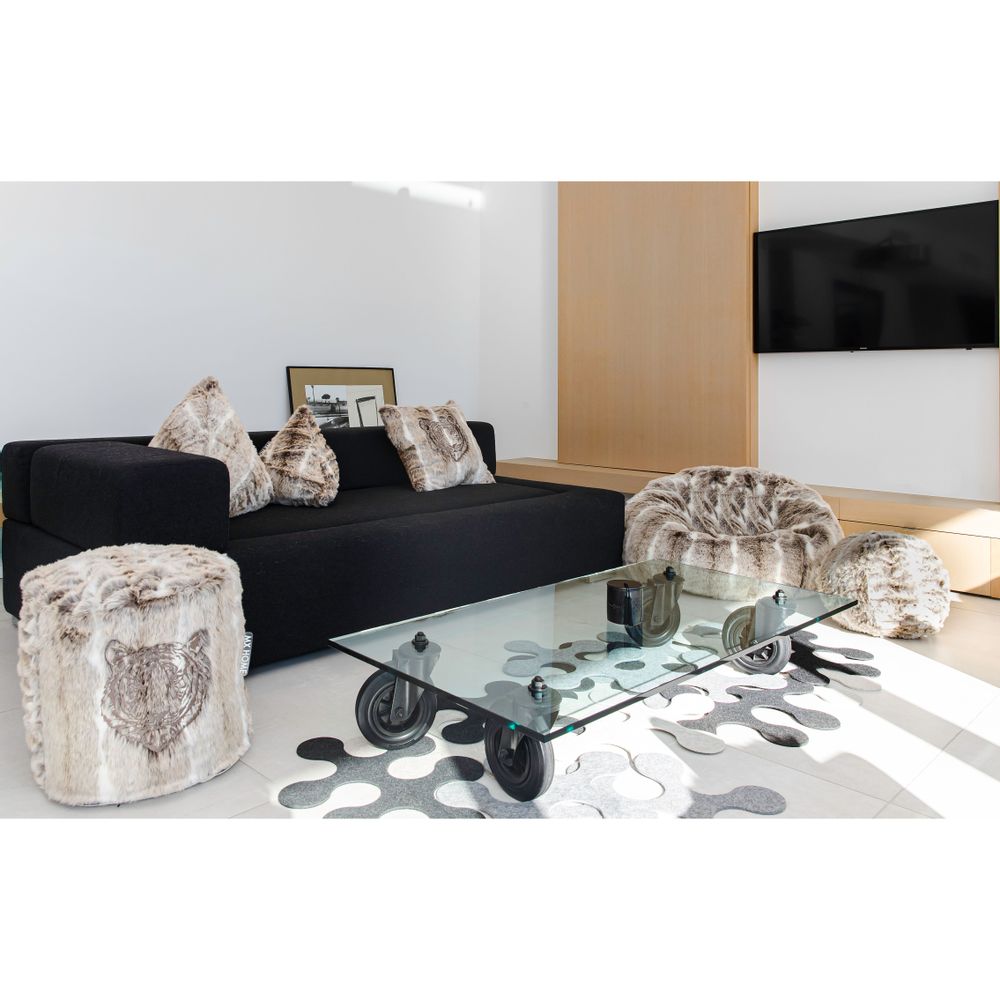 Chaises de jardin - Pouf en fausse fourrure marron beige - MX HOME