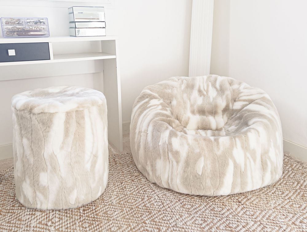 Chaises de jardin - Pouf en fausse fourrure beige et blanche - MX HOME