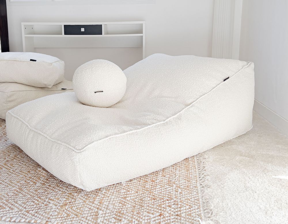 Chaises de jardin - Pouf lounge bouclette blanc crème - MX HOME