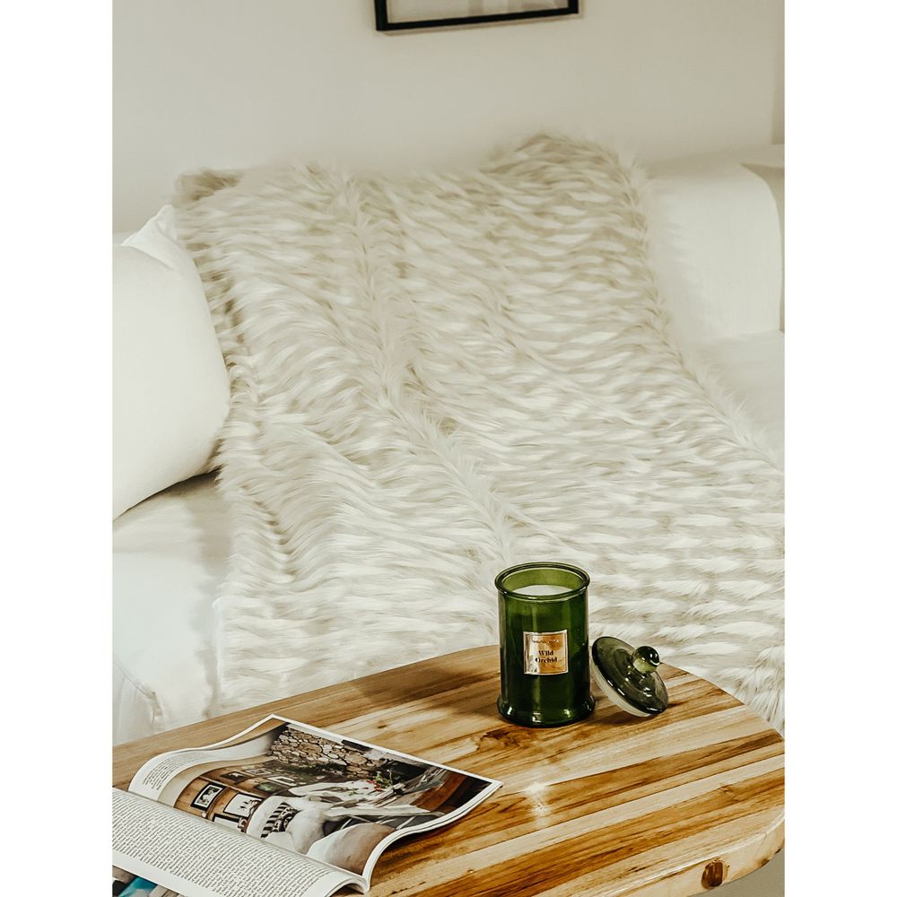 Garden textiles - White and beige faux fur throw - MX HOME