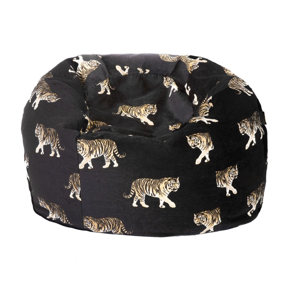 Chaises de jardin - Pouf en velours noir avec tigres brodées - MX HOME
