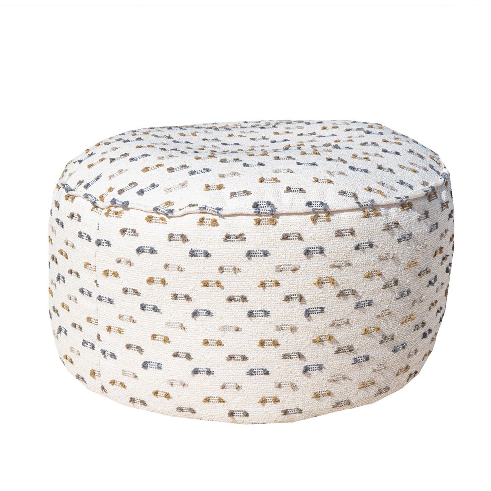 Chaises de jardin - Tabouret déhoussable rond repose pieds tissu blanc poils multi couleur - MX HOME