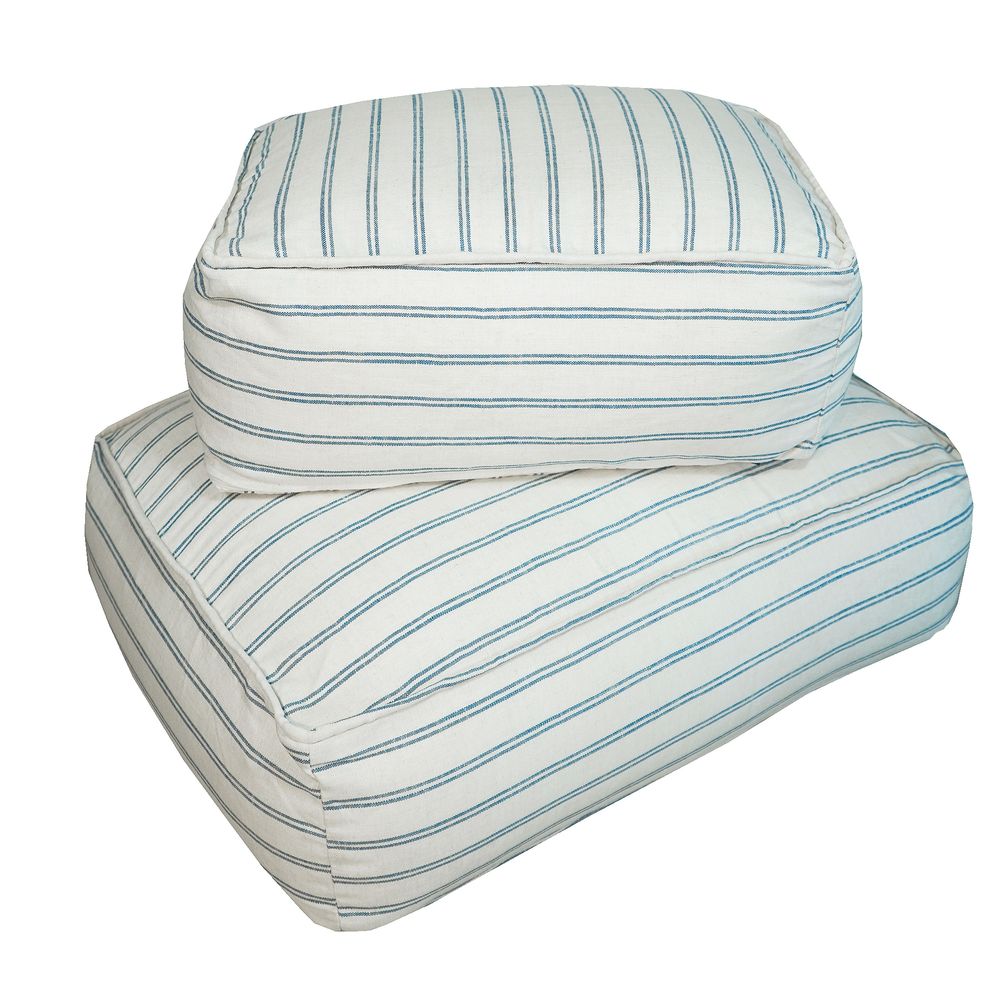 Equipements espace extérieur - Coussin de sol déhoussable S - Lin rayé bleu - MX HOME
