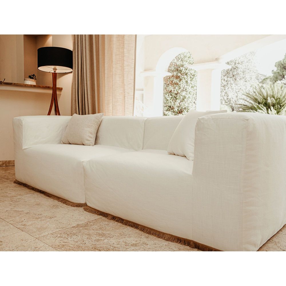 Canapés de jardin - Canapé modulable - Déhoussable 3 places- Coton lavé avec frange jute - MX HOME