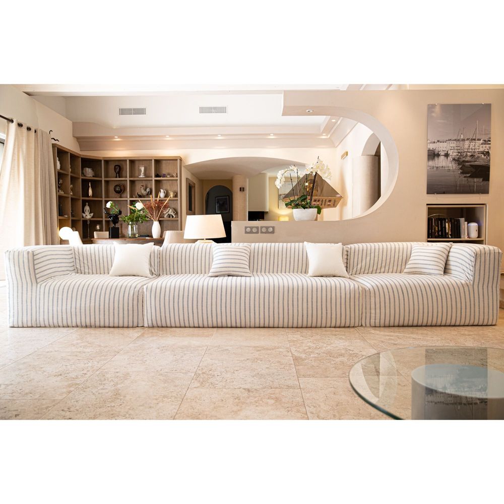 Lawn sofas - Modular sofa - Removable 5/6 seater cover - Striped linen - MX HOME