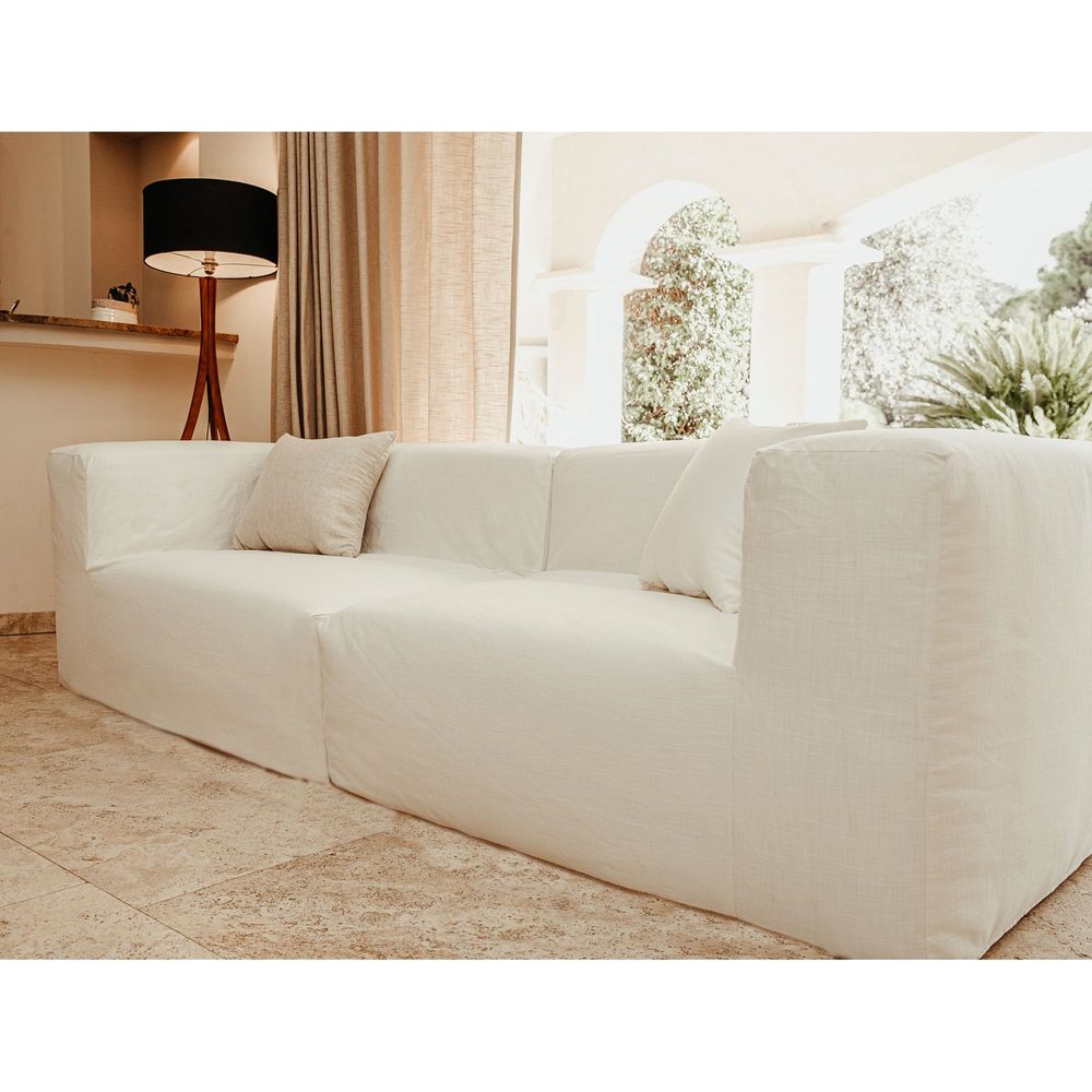 Lawn sofas - Modular sofa - Removable 3-seater cover - White washed cotton - MX HOME