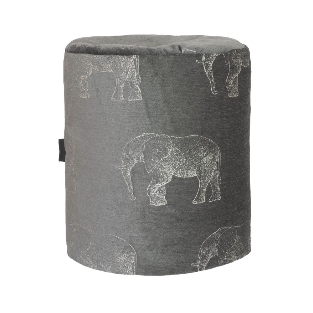 Chaises de jardin - Pouf en velours gris avec éléphants brodées - MX HOME