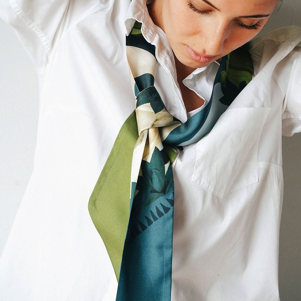 Scarves - Twilly White Blue Lotus - PATRICIA LAUZES