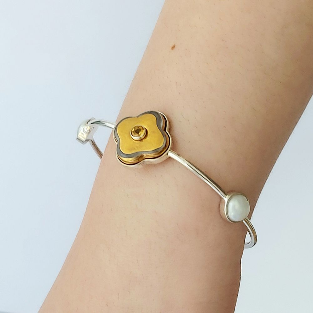 Jewelry - Cross Bracelet with Citrine and Pearls "Byzantium" - WAGNER ARTE