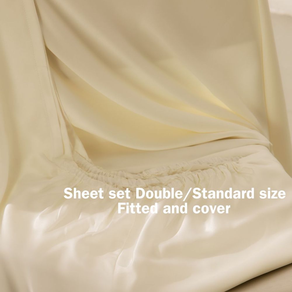 Linge de lit - Ensemble de draps 100 % soie, ajusté et housse, taille double standard - T.SILK COLLECTION