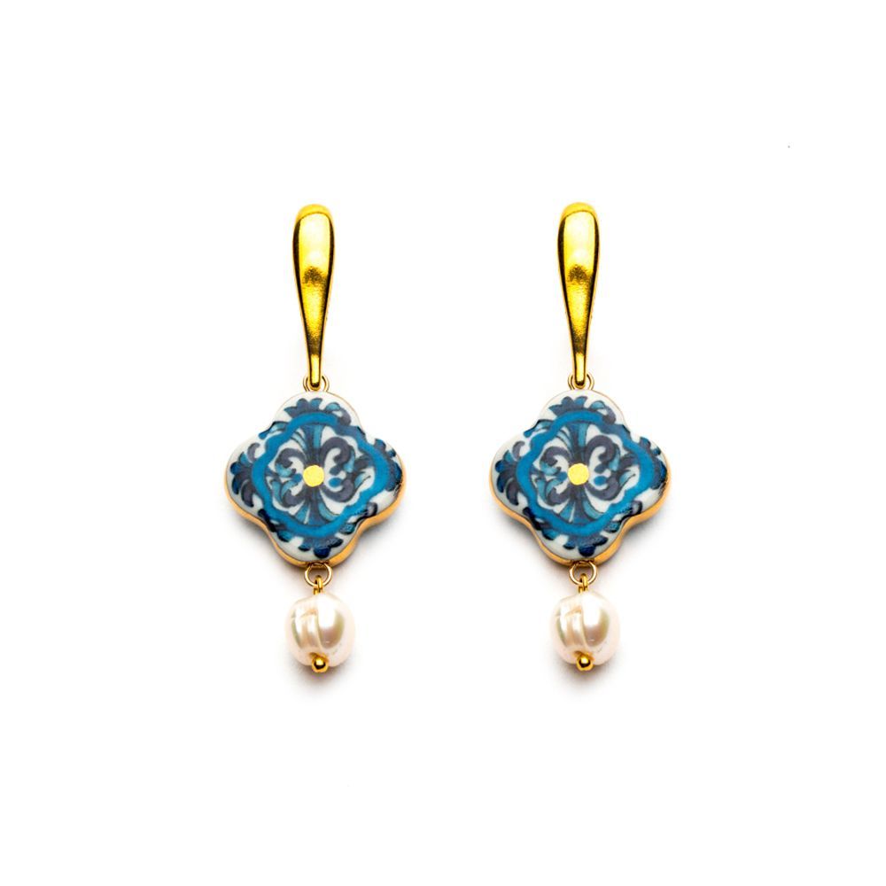 Bijoux - Boucles d'oreilles croix avec perle "Byzantium" - WAGNER ARTE