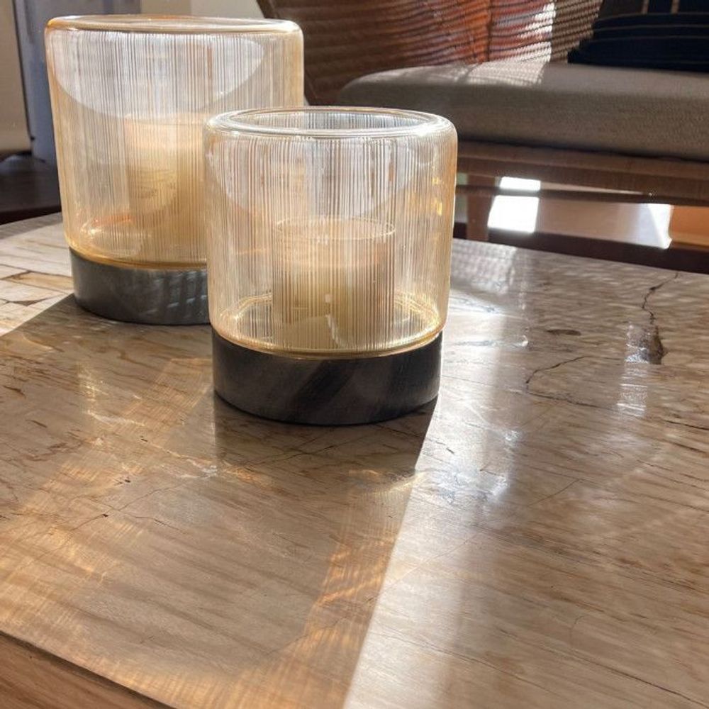 Objets de décoration - Photophore en verre et en marbre sienne noir Maïa - CFOC