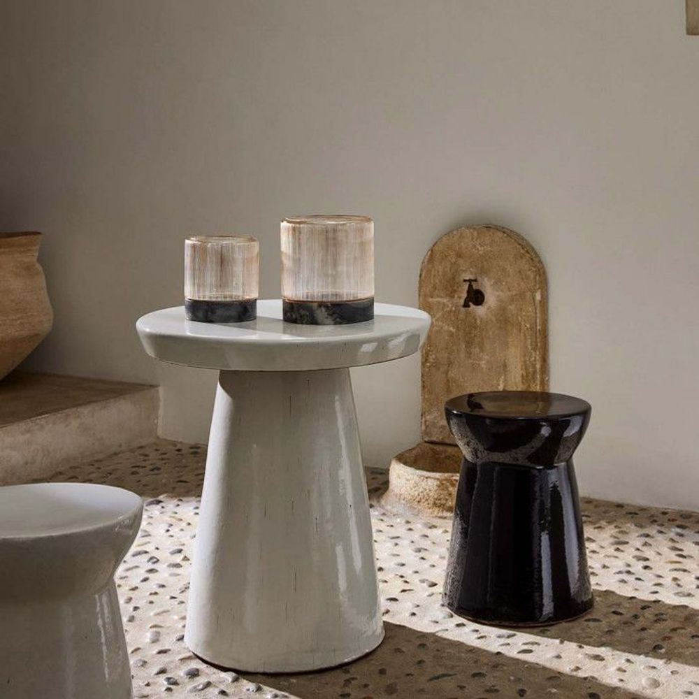 Objets de décoration - Photophore en verre et en marbre sienne noir Maïa - CFOC