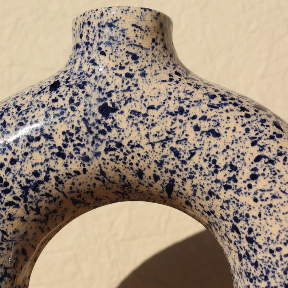 Vases - Handmade Speckled Circular Vase - White and Blue - MAISON MARMOL
